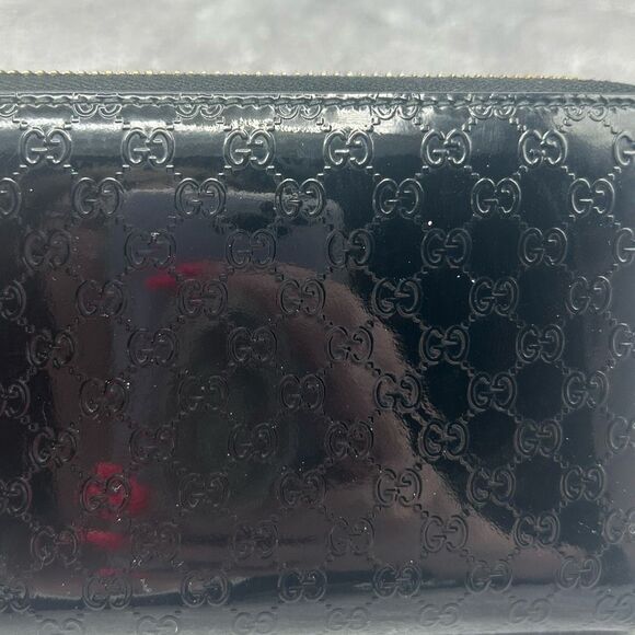 GUCCI Micro Guccissima Black Patent Leather Zip Around Long Luxury Wallet - Picture 16 of 16
